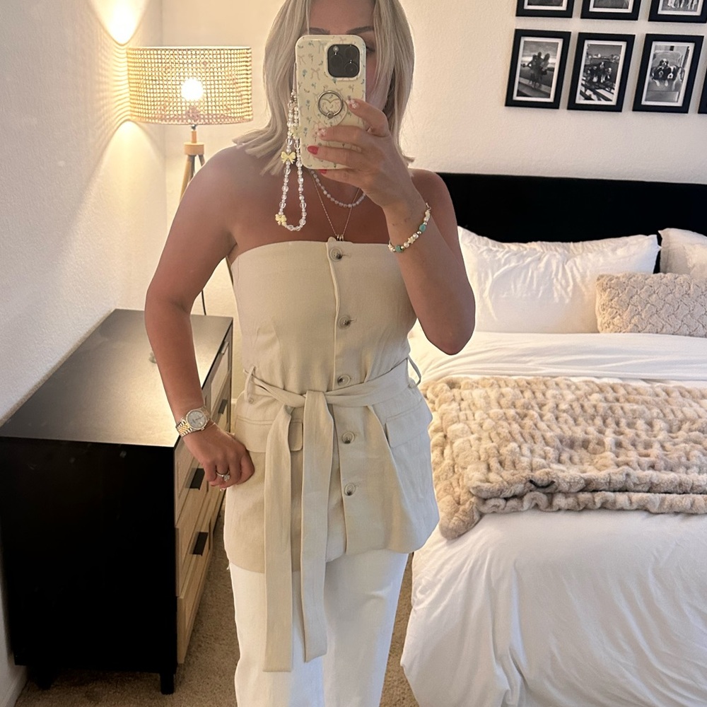 Strapless top from Zara with belt.